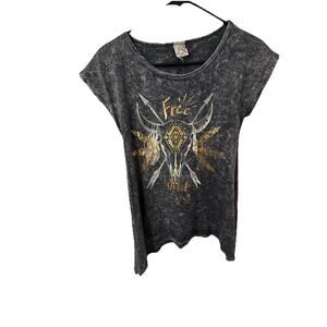 AMERICAN AGE Women’s Free Wild Gray White Gold Distressed Cotton T-shirt Size XS